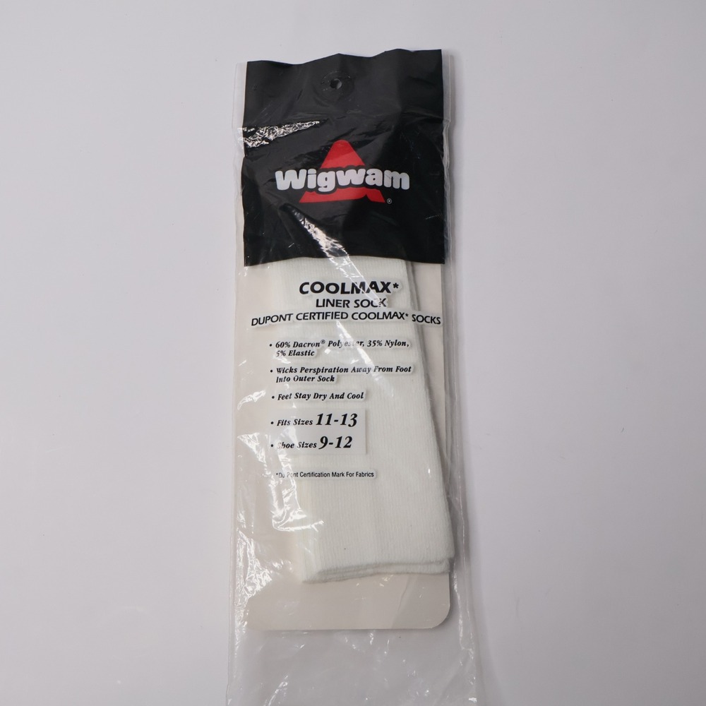 Wigwam Coolmax Liner Socks White Large Fits 11-13 Shoe 9-12 Made in USA NIP
